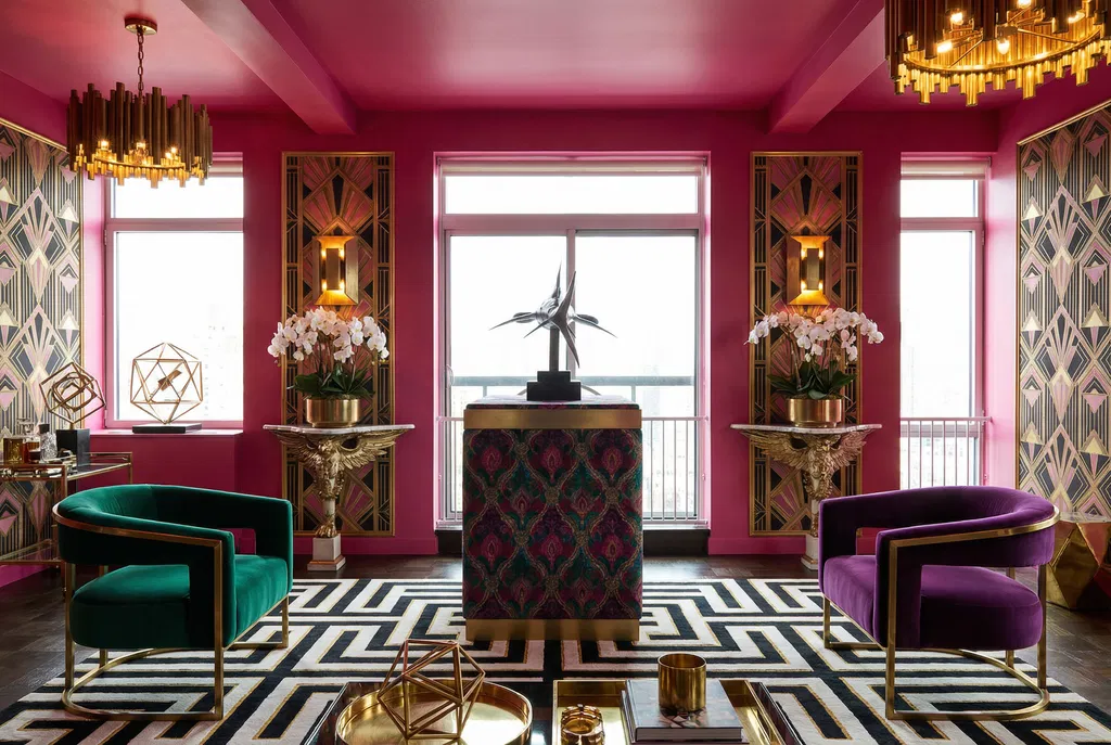 Art Deco living room with geometric floor