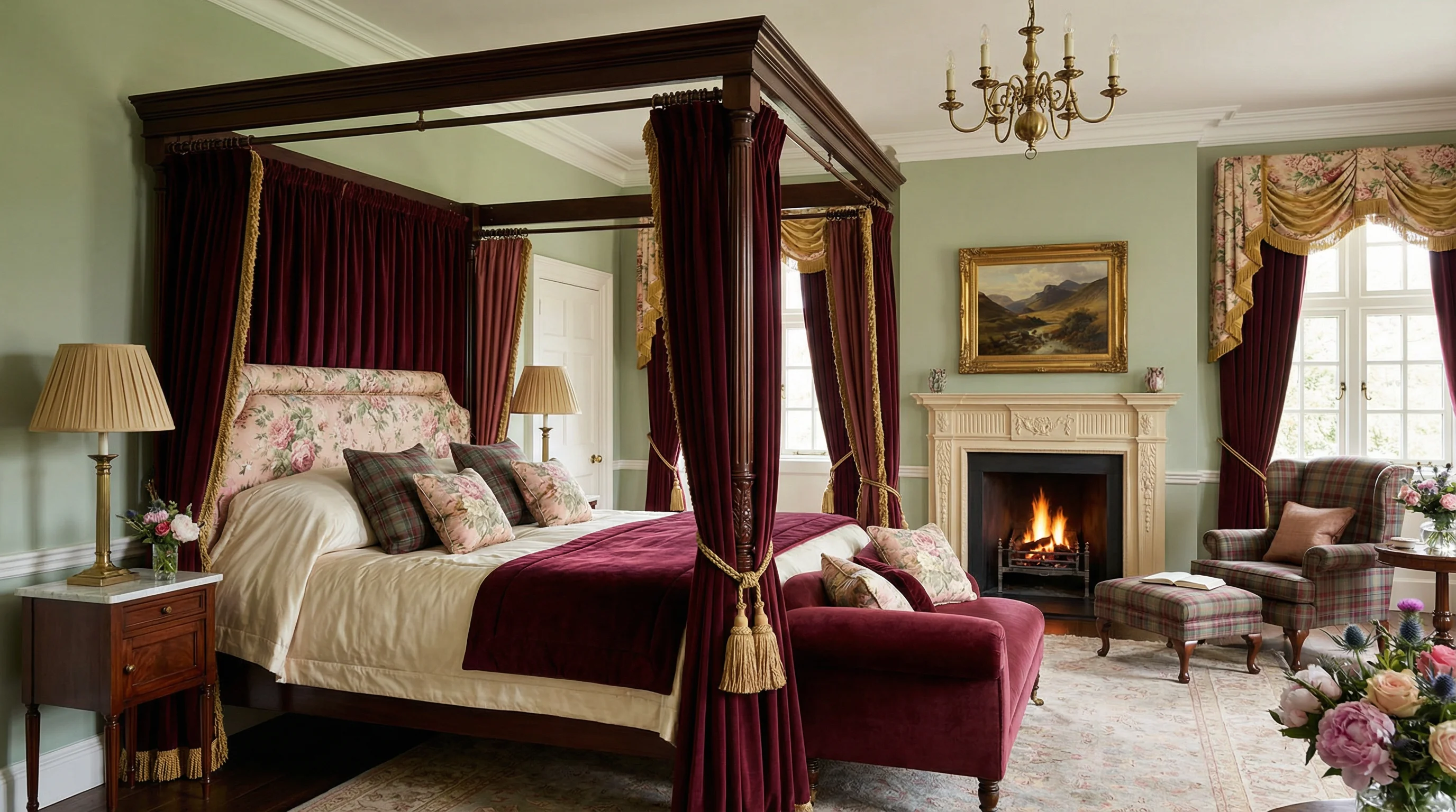 Master bedroom with tartan accents